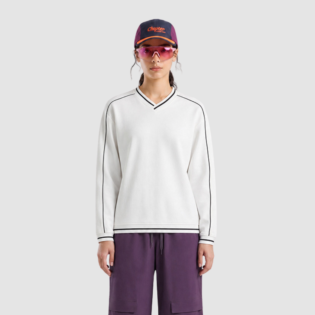 Wholesale Contrast V-Neck Drop-Shoulder Sweatshirt