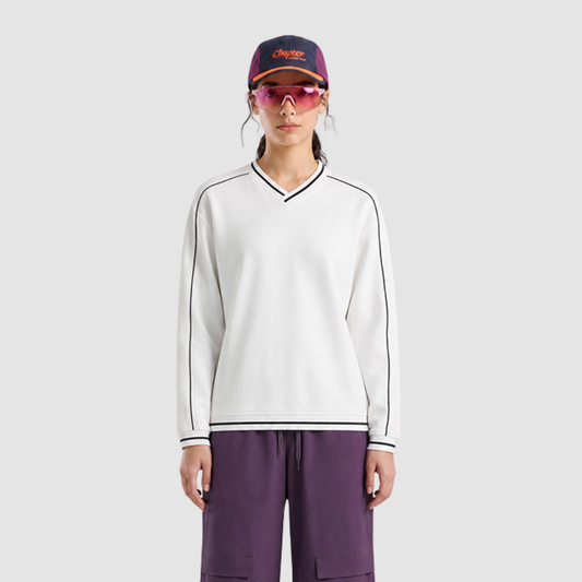 Wholesale Contrast V-Neck Drop-Shoulder Sweatshirt
