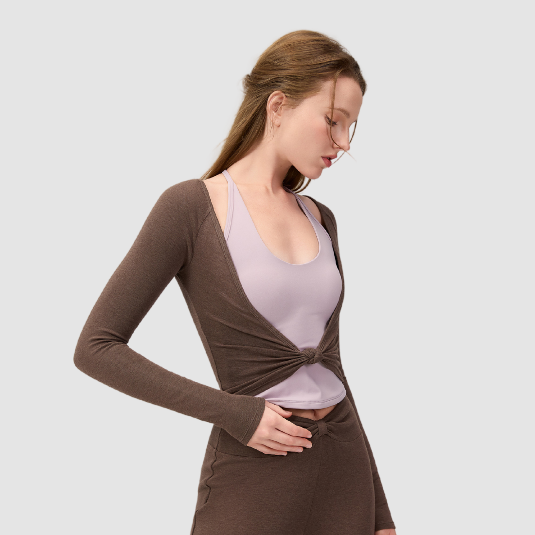 Wholesale Women's Twist-Knot Long-Sleeve Yoga Top – Fitted Running Cover-Up