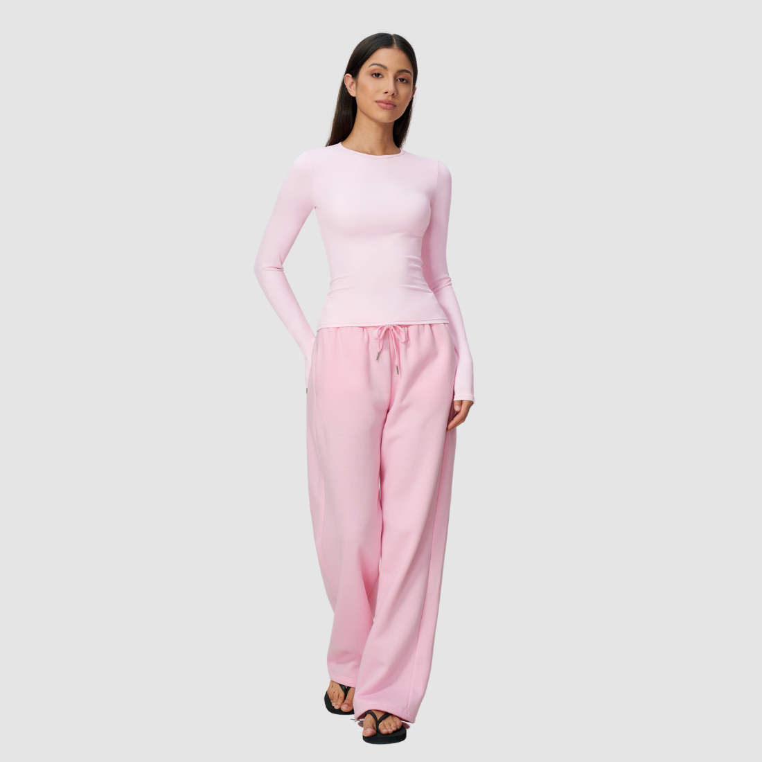 Wholesale Women's Nylon Spandex Activewear Set - Long Sleeve Tops & Wide-leg Pants