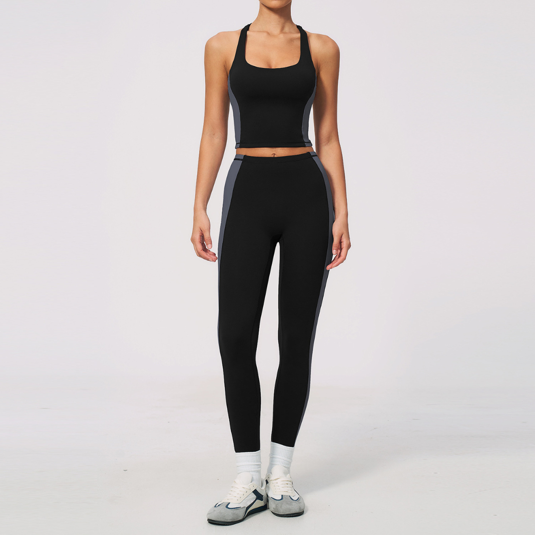 Wholesale Women's Colorblock Bare-Feel Yoga Set Tank Top & Leggings w/ Chest Pad