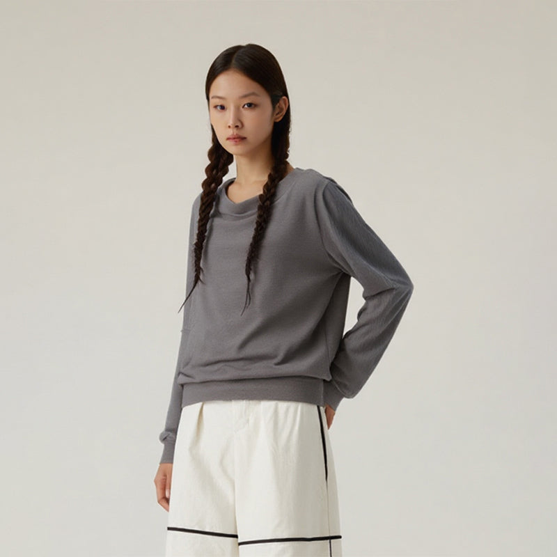 Slanted shoulder top with long sleeve T-shirt