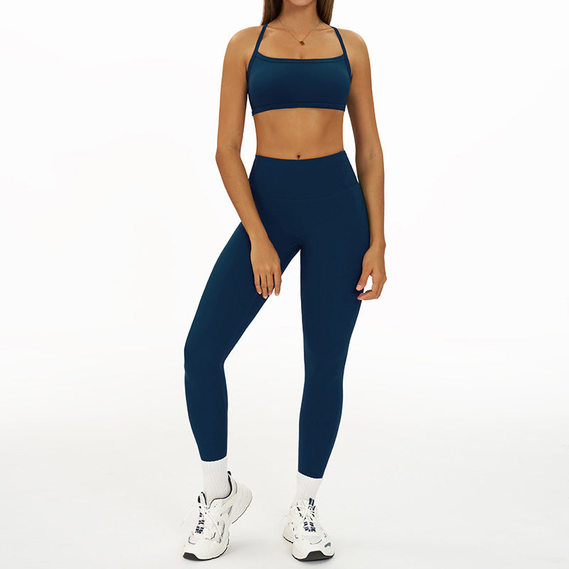 Thin straps Sports Bra + High-waisted leggings 2-Piece Set