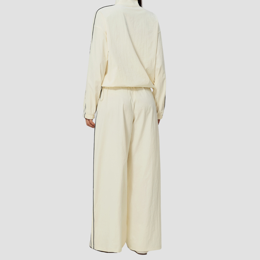 Wholesale Women's Stand-Collar Zip Jacket and Wide-Leg Long Pants Set