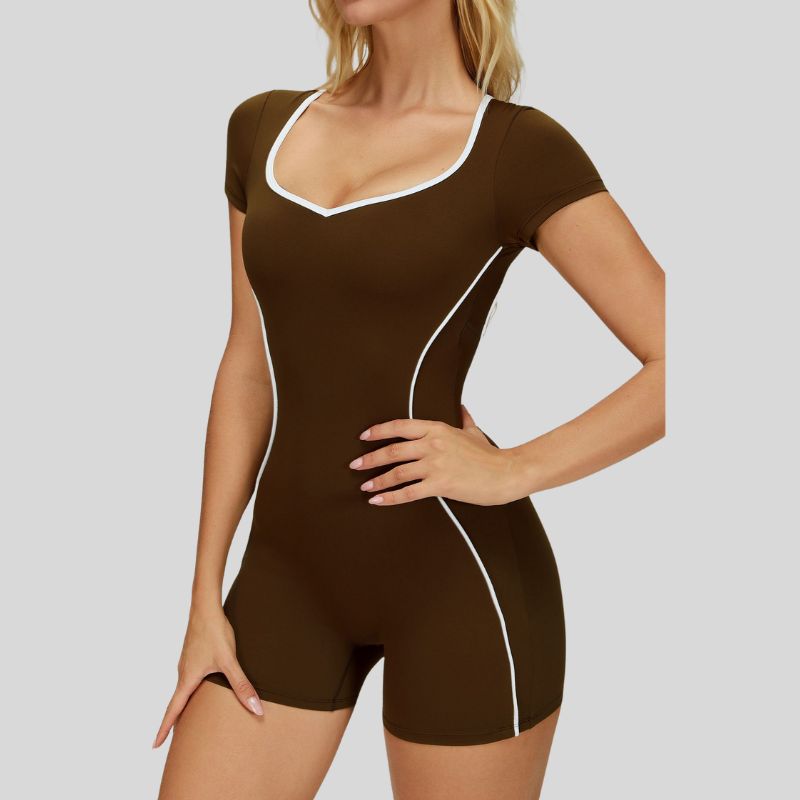 Contrasting backless yoga bodysuit.