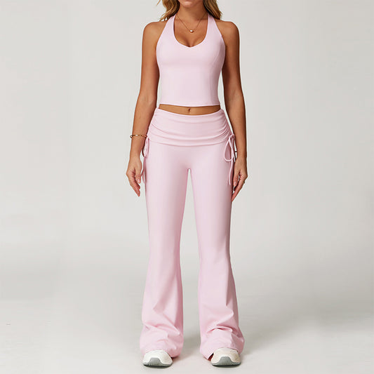 Nude Racerback yoga bra + Flared Leg pants 2-piece set