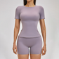 Wholesale solid color short sleeved T-shirt+high waisted shorts 2-piece set