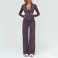 Stand collar zipper jacket + high-waisted loose wide-leg pants 2-piece set