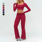 Slim-fitting long-sleeved top + High-waisted flared pants 2-piece set