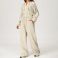 LOOSE HOODED AND FULL ZIPPER SWEATSHIRT + DRAWSTRING SWEATPANTS 2 PIECES SET