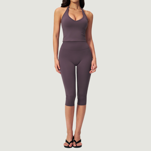 Wholesale Women's Seam-Detail Tank Top + Mid-Length Shorts Set – Butt-Lifting Yoga Gym Activewear