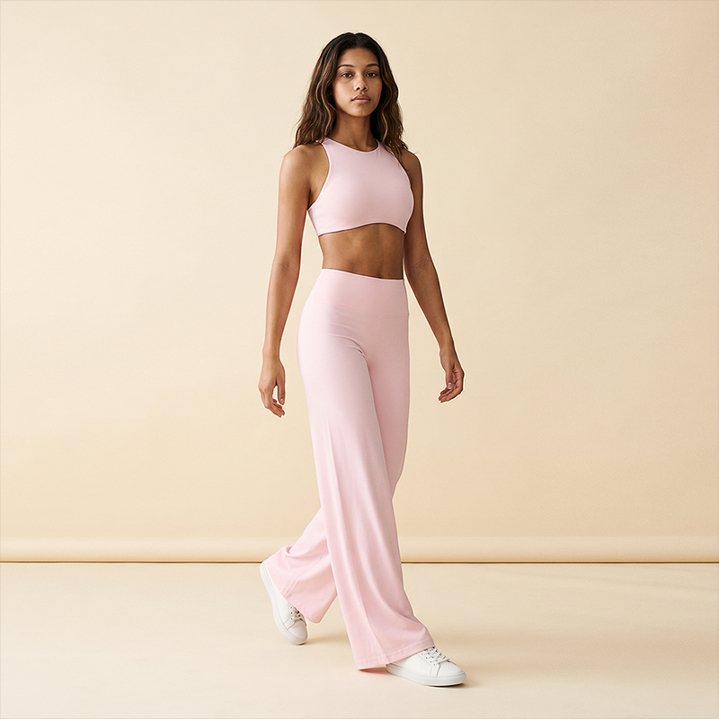 Wholesale Women's Brushed Fabric Sports Bra and Wide-Leg Pants Set