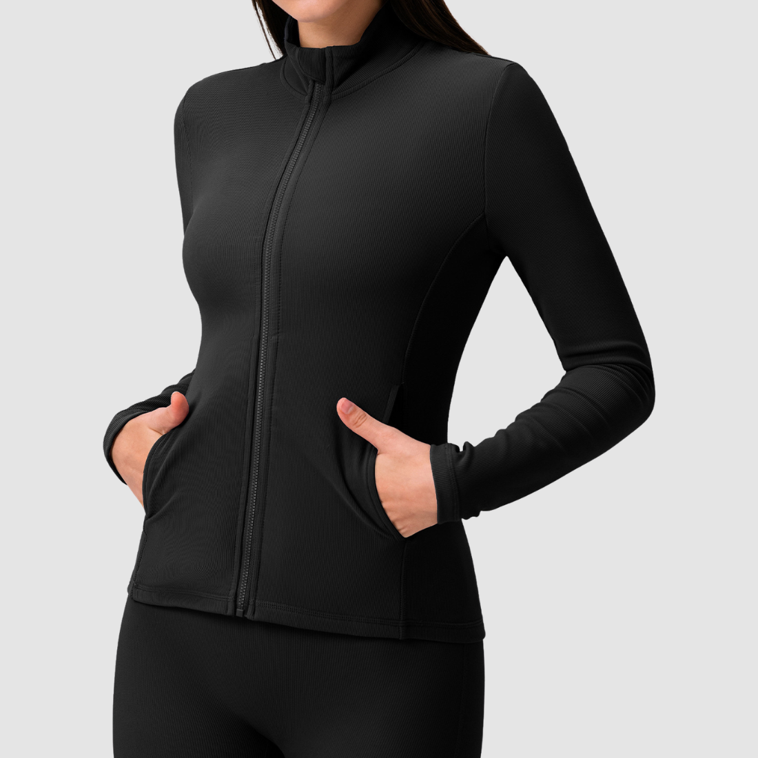 Wholesale Women's Activewear Fleece-Lined Zip Pocket Yoga Jacket