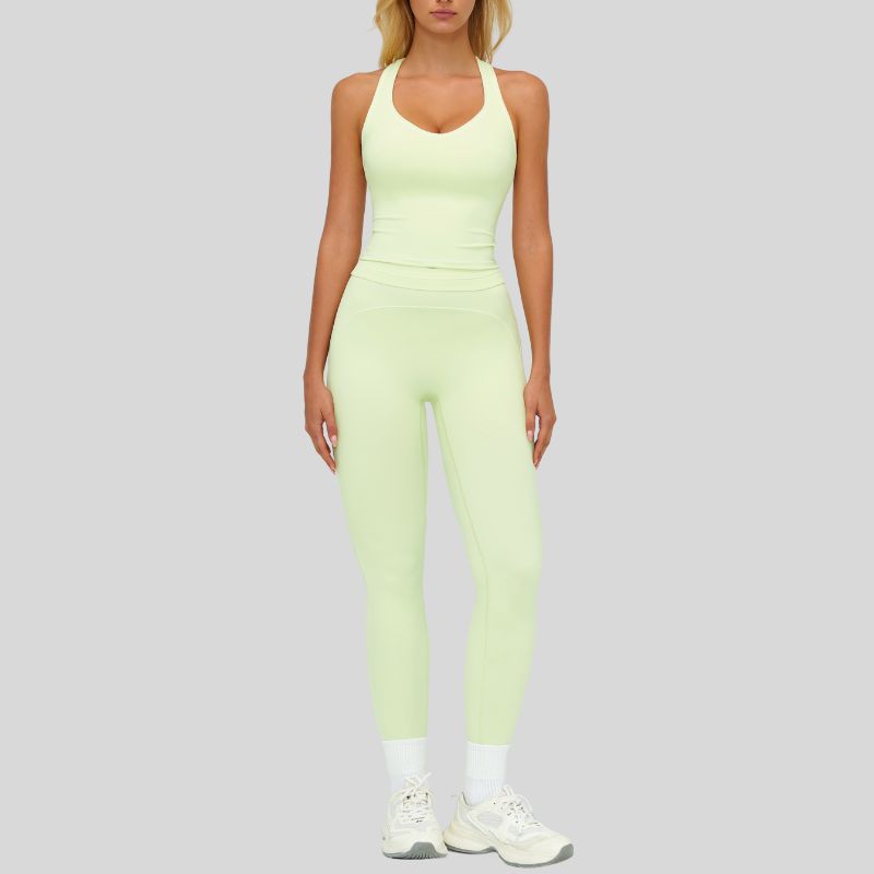 Contrasting racerback tank top+High waisted leggings 2-piece set