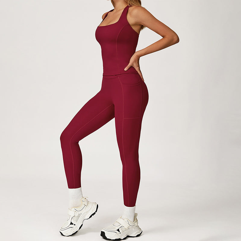 THIN STRAPS TANK TOP + HIGH-WAISTED LEGGINGS 2-PIECE SET