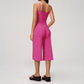 Wholesale Women's Brushed Spaghetti-Strap Tank Top & Wide-Leg Cropped Pants Set – Seam-Detail 2-Piece Yoga Set