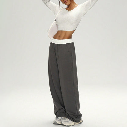 Women's cropped top + contrasting color loose-fitting sweatpants 2-piece set