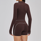Color blocking Sports jacket+Sport Bra+High waisted shorts 3-piece set