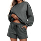 Round neck loose casual sweatshirt+Loose-fitting athletic shorts 2-piece set