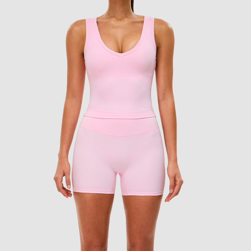 Wholesale solid color athletic tank top + yoga shorts