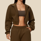 wholesale Women's Activewear Fleece-Lined Stand-Collar Zip Cropped Jacket