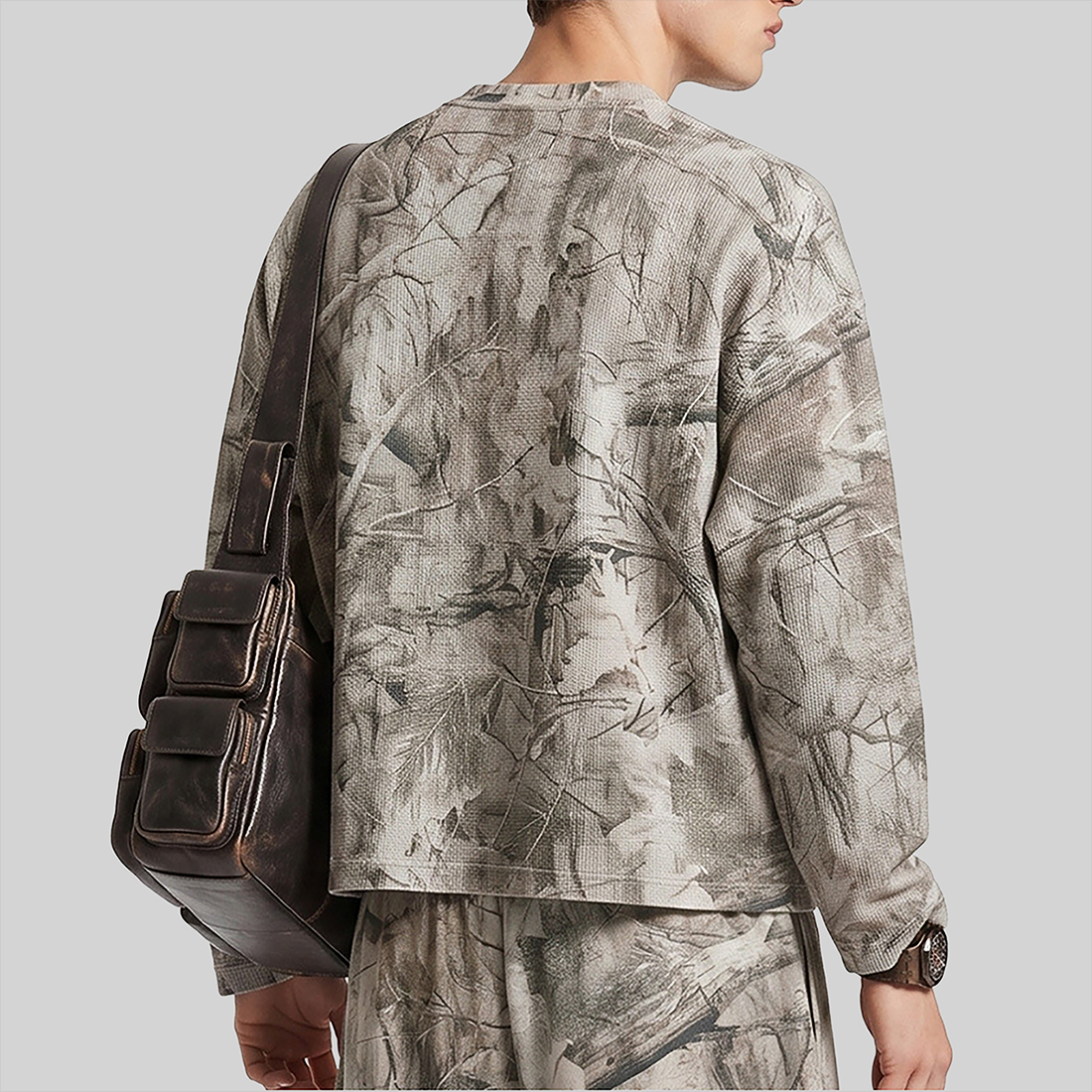 Wholesale Camouflage Waffle Knit T-Shirt – Breathable Long Sleeve Top