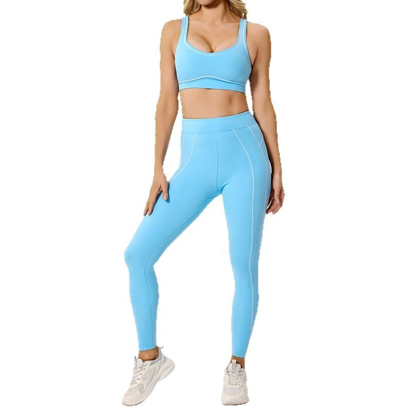 Contrasting color removable bra pads + athletic leggings 2-piece set