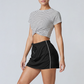 Wholesale Lightweight Casual Striped Short Sleeve Top + Shorts Skirt Set