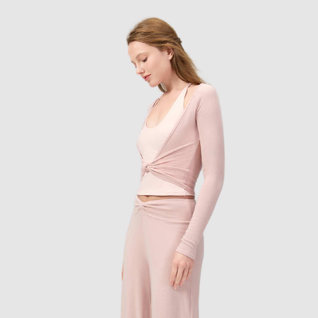 Wholesale Women's Twist-Knot Long-Sleeve Yoga Top – Fitted Running Cover-Up