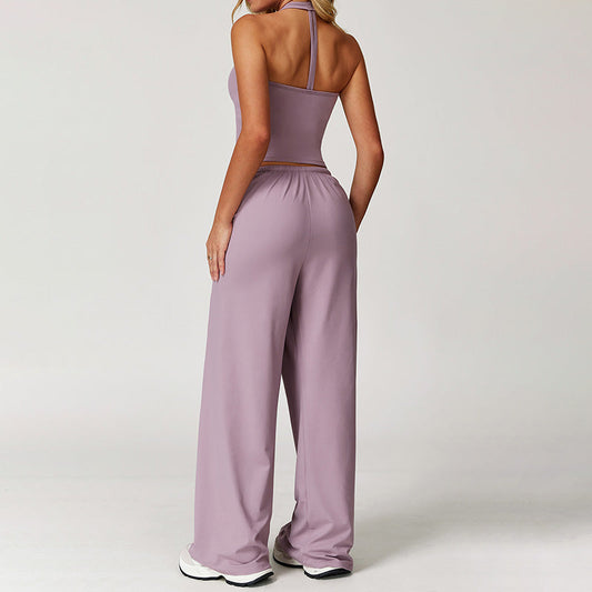 Halter sleeveless top And loose Straight Leg pants 2 pieces set