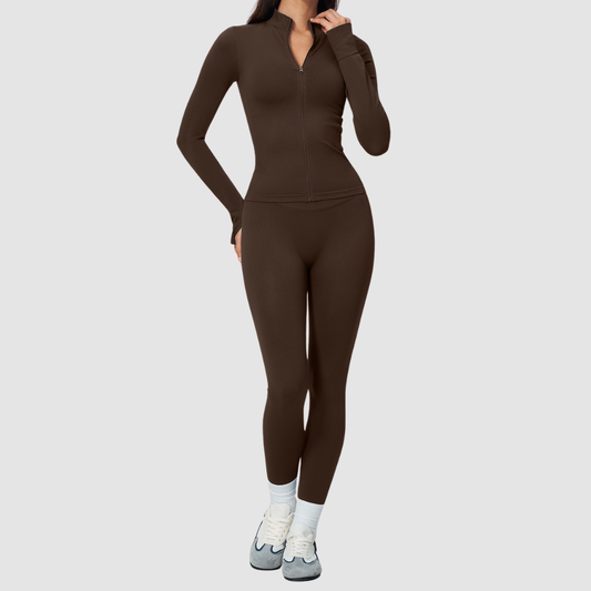 Wholesale Women's Stand-Collar Cardigan & High-Waist Leggings Yoga Set