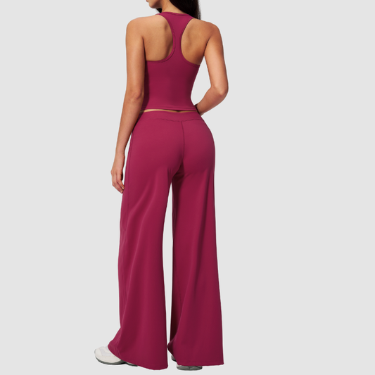 Wholesale Seam-Detail Cropped Vest & Hip-Lifting Wide-Leg Pants Set