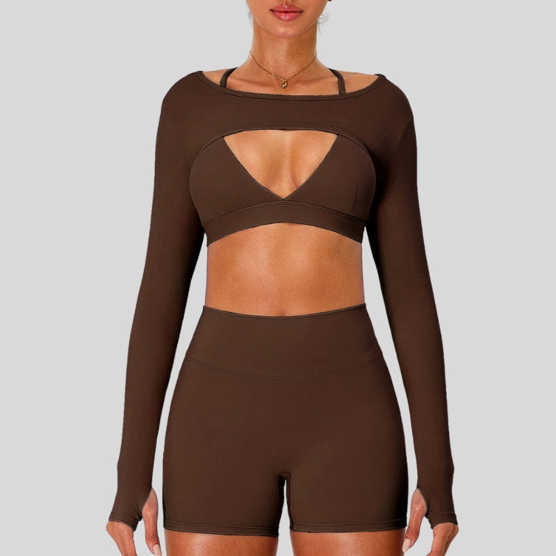 Naked Feel Sport Bra with Cover and Shorts 3-Piece Set