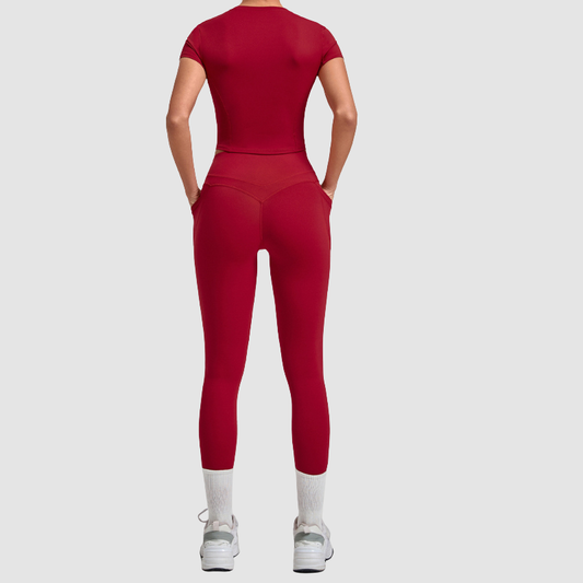 Wholesale Women's Naked-Feel Short Sleeve Top + High-Waist Leggings Set – Peach Lift Yoga Fitness Activewear
