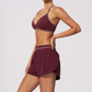 Wholesale Women's Brushed Yoga Set: V-Neck Strappy Bra & Shorts – Colorblock Tummy Control