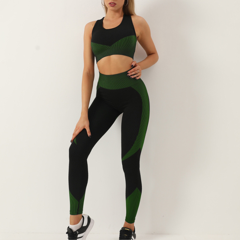 Yoga pants + seamless zip sports bra two-piece set