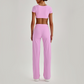 Wholesale Women's Short Sleeve Exposed Back Bra+Naked Feel Straight Leg Pants Yoga Set