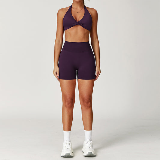 Halter sports Bra + High waist shorts 2-piece set