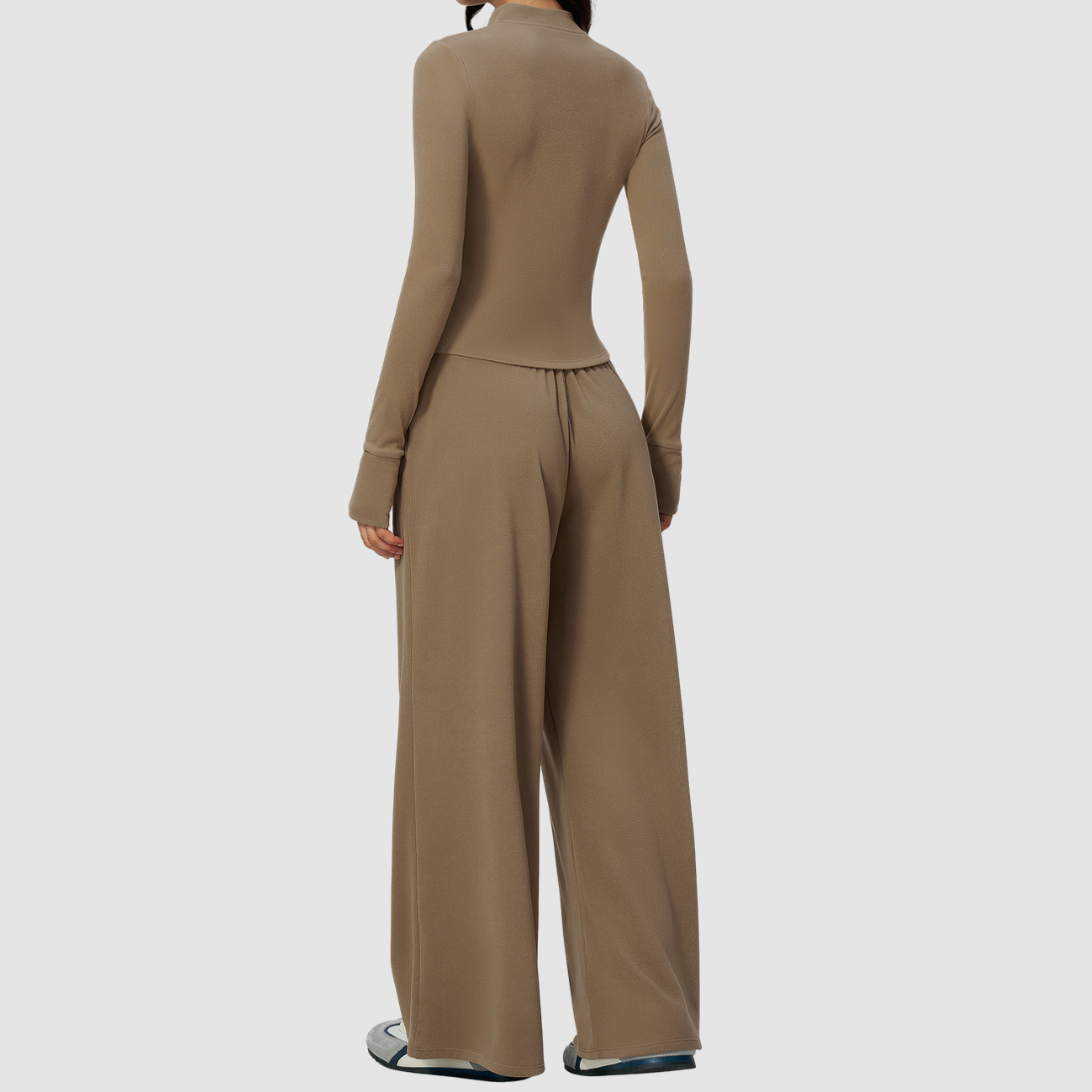Wholesale Women's Stand-Collar Zip Jacket & Wide-Leg Pants Yoga Set