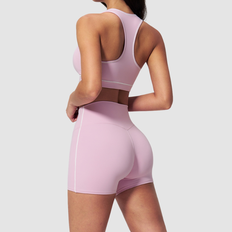 Wholesale Women's Seamless Seam-Detail Sports Bra + High-Waist Shorts Set – Butt-Lifting Yoga Gym Activewear