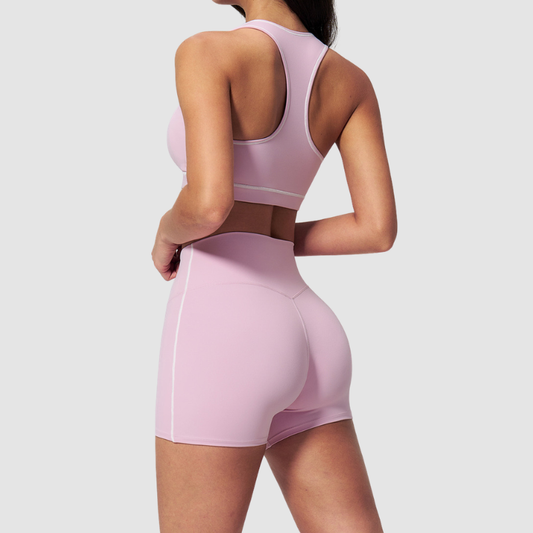 Wholesale Women's Seamless Seam-Detail Sports Bra + High-Waist Shorts Set – Butt-Lifting Yoga Gym Activewear