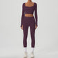 Snug-fit U-neck ​Cropped Long Sleeves + High-waisted Leggings 2-Piece Set