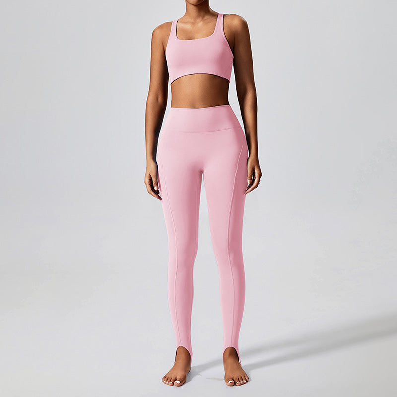 Removable padded sports bra + footed sports leggings 2-piece set