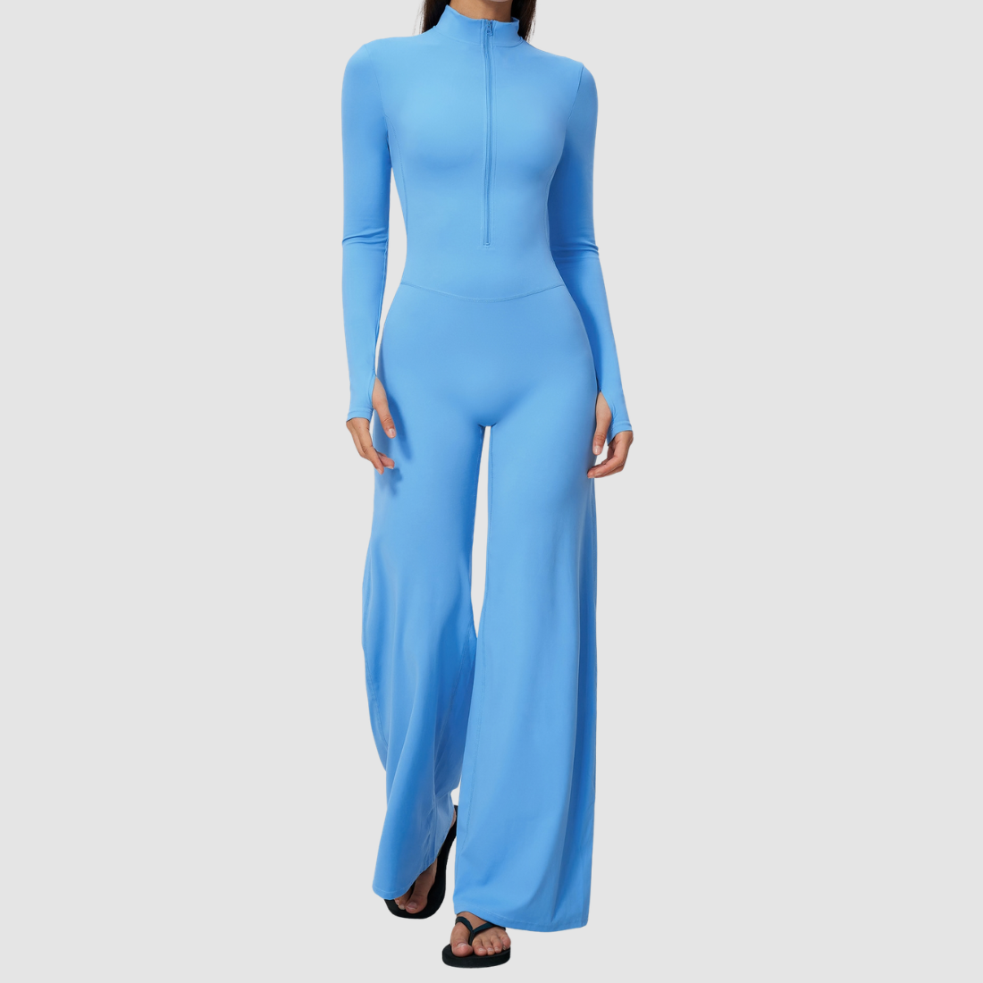 Wholesale Women's Zip-UP Long-Sleeve Wide-leg Yoga Overalls Bodysuit