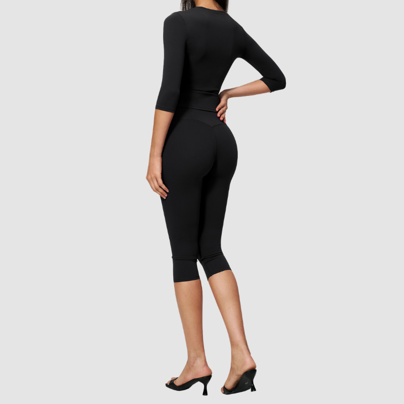 Wholesale Women's 3/4 Sleeve Crop Top & High-waisted Mid-Length Leggings Set