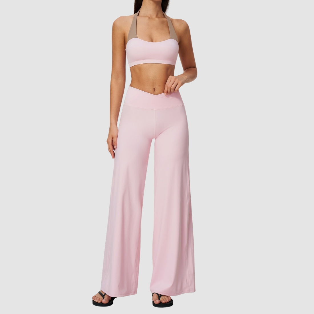 Wholesale Women's Halter Sports Bra & Wide-Leg Pants Two-Piece Set