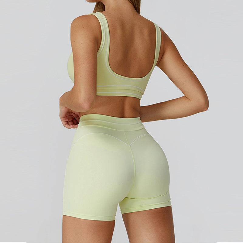 Contrasting Color Sports Bra + high waist shorts 2-piece set