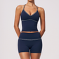 Wholesale Women's Brushed Yoga Set: Halter V-Neck Bra & Shorts – Colorblock Quick-Dry