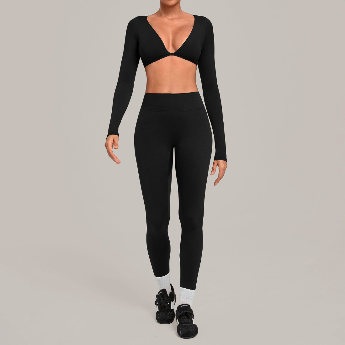 Wholesale Women's Activewear Cropped Long-Sleeve Top & High-Waist Leggings Yoga Set