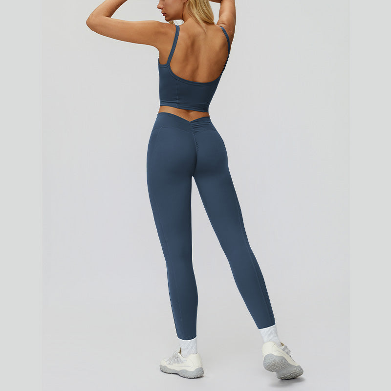 Sports vest with U-shaped+High-waisted slim-fit leggings 2-piece set